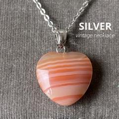 SILVER刻印　オレンジアゲート ハートモチーフ　ヴィンテージ ネックレス
