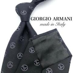 【美品】GIORGIO ARMANI ネクタイ Aロゴ 小紋柄 黒 ブラック
