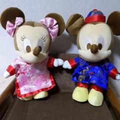 ❥美品❥チャイナドレスのミッキーとミニー ペアセット　約４６ＣＭ３０ＣＭ２５ＣＭ
