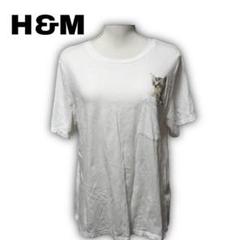 1784　【H&M】　M　Tシャツ　子猫　プリント　胸ポケット　ホワイト