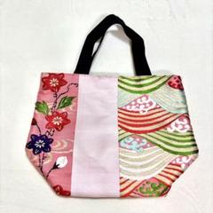 ☆美品☆　帯バッグ　和装用トートバッグ　花柄　波模様