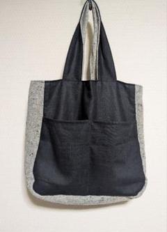 ハンドメイド　リネンとウールのトートバッグ