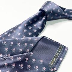 ErmenegildoZegna ゼニア 花柄 ネイビー系 シルク ネクタイ