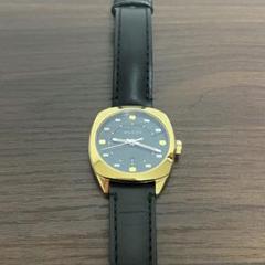 GUCCI ブラック ゴールド レザーバンド 時計