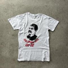 80s スターリン 肖像画tシャツ ホワイト M相当 ソ連 ブラックジョーク