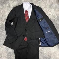 美品 大きいサイズ XL-3L相当 スリーピース スーツ セットアップ 黒