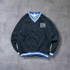 RUSSELL ATHLETICワッフルVネックブラックプルオーバーリブ/K30