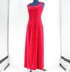 【美品 フラダンス衣装】レッド ワンピース ドレス ベロア タンクトップ 赤 美品 フラダンス衣装】レッド ワンピース ドレス ベロア タンク