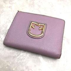 ★良品★フルラ 二つ折り財布 パープル ゴールド コンパクトウォレット