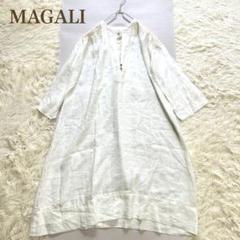 MAGALI レース スキッパーネック エンブロイダリー リネン ワンピース