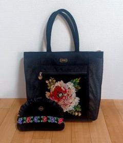 FEILER 花柄刺繍 ベルベット トートバッグと ミニポーチのセット