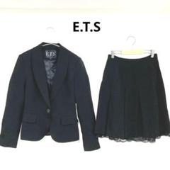 ETS スカートスーツ　上下セットアップ　プリーツスカート　ブラック
