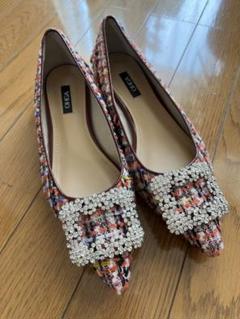 美品/1回着用】ohgaミュール22.5センチ フラットビジューパンプス