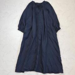 【美品】Mイエナ、茶、ボリュームスリーブストライプリネン混ロングワンピース ボリュームスリーブストライプリネン混ワンピース | スローブ