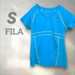 FILA レディースVネックTシャツ【S】水色ブルー　スポーツウェア　吸汗速乾
