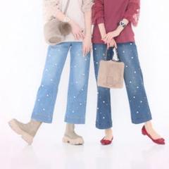 【新品・未使用】&Love 足元まで華やかなパールビジューワイドデニム LL 26日9時〜＆Love♡ショー♡】華やかパールビジューのストレート
