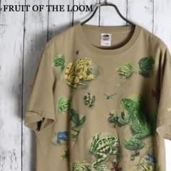 90s カエル 総柄 両生類　ヴィンテージ　前後凹凸アニマルプリントTシャツ