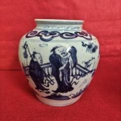 中国 染付 青白磁の人物絵付け陶器壺 中国 染付 青白磁の人物絵付け陶器壺 - メルカリ