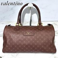 valentinoミニボストンバッグロゴ総柄ゴールド金具ブラウンレザー