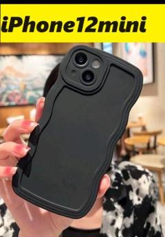 iPhone12mini★ウェーブなみなみ　黒　iPhoneケース