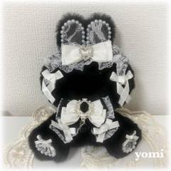 ♡ちびぐるみ おすわりぬい服♡ブラック×ホワイトレースうさぎ