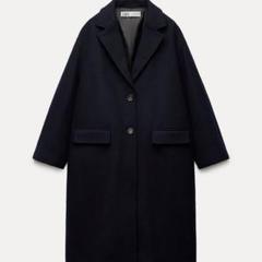 お値下げZARA 　ウールブレンドオーバーコート　ネイビーブルー　M L お値下げZARA ウールブレンドオーバーコート ネイビーブルー M L