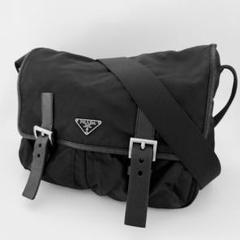 【良品】 PRADA ショルダーバッグ ブラック 黒 ナイロン 本革 レザー