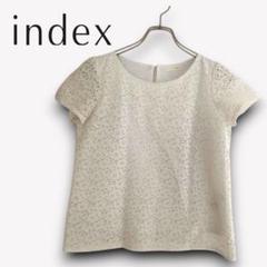 インデックス【M】花柄総レース半袖ブラウス　カットソー　オフィス　きれいめ r7