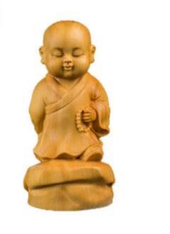 TP-4 黄楊 木彫り 実木彫刻 小沙弥 置物 実心 彫刻工芸品