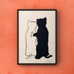★A4フレーム付き★オリジナル アートポスター Don't worry 猫