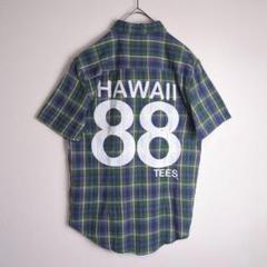 チェック柄 (M) 半袖シャツ バックプリント 88tees 緑 青 古着