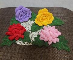 ◇ちりめん細工◇薔薇の花◇紫×黄色2色◇ミニ菊の花◇赤×ピンク2色◇4つセット◇