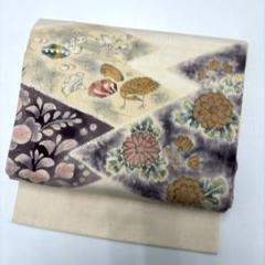 送料無料商品の通販 名古屋帯 作家物 お華や鶴 淡い色味 可愛いデザイン 正絹 T-3076 着物・浴衣