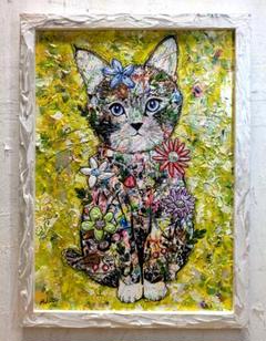 24時間以内に売れなければ300円額付き　原画絵画　「晴れ晴れニャンコ」 大人の上質 メルカリで2時間以内に売れなければ300円