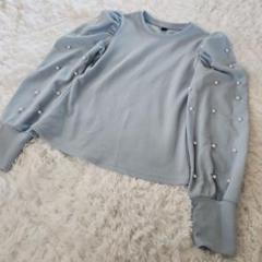 SHEIN シーン パール スリーブ トップス 長袖 ブルー L サイズ 水色