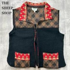 ザシープショップ【M】ベスト 切り替えデザイン ボックスシルエット パッチワーク