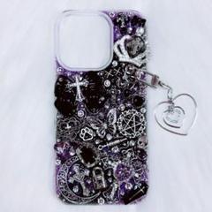 iPhone16pro デコケース デコ電 地雷系 黒 紫 ゴスロリ パンク