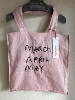 マーチエイプリルメイMarchAprilMayリネントートバッグピンクL白刺繍