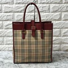 ♦♢気品漂う♢♦︎バーバリー トートバッグ ノバチェック×ボルドーレザーA4収納