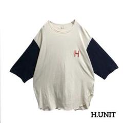 H.UNIT エイチユニットベースボールシャツプリントロゴ五分袖カットソー古着
