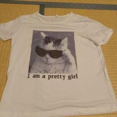 猫デザイン Tシャツ キッズ用 ホワイト