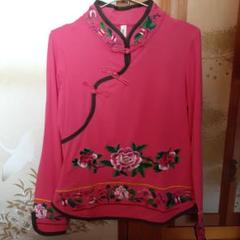 刺繍入りチャイニーズスタイル長袖Tシャツ Mサイズ★送料込み