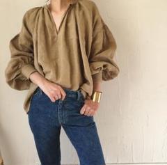 oval linen tuck&gather blouse
