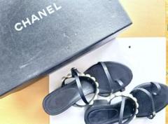 CHANEL ブラック パール装飾 サンダル