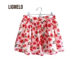 Ligmeloマイメロ　花柄ミニスカート　ウエストゴム　大きめL デート美脚