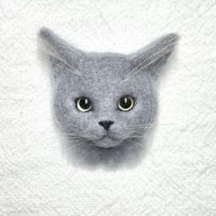 【くー】 羊毛フェルト 猫 ロシアンブルー フレーム ◾再販 羊毛フェルトの小さな子猫(ロシアンブルーお座り) 猫