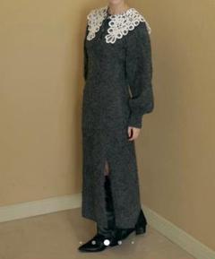 ノートルエモアlace design knit long one-piece ノートルエモアlace design knit long one-piece