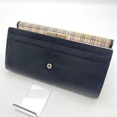 バーバリー 2つ折り長財布 がま口 ノバチェック レザー 本革 ブラック 黒