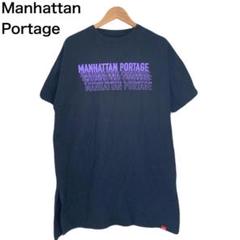 マンハッタンポーテージ　Tシャツ　デカロゴ　スリット　ブラック　レディース　半袖