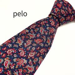 美品 Peloペイズリー柄 ネクタイ シルク100％ 赤紺 スーツ